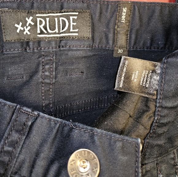 RUDE XXX Mens Skinny Dk Blue Cotton Stretch sz30×30-31 E.U.C - Picture 2 of 6